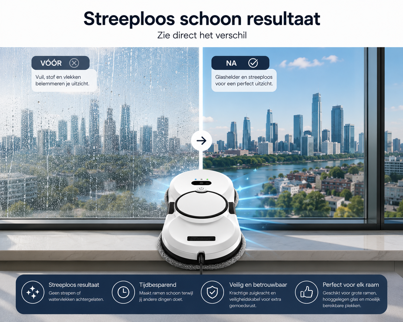 Automatische Raamreiniger Robot – Slimme Elektrische Glasreiniger voor Streeploos Schone Ramen