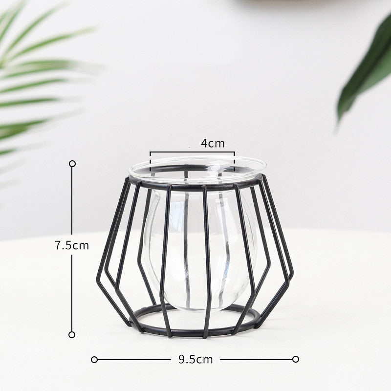 Minimalistische Hydroponische Glazen Vaas – Geometrisch Design (Zwart/Goud)