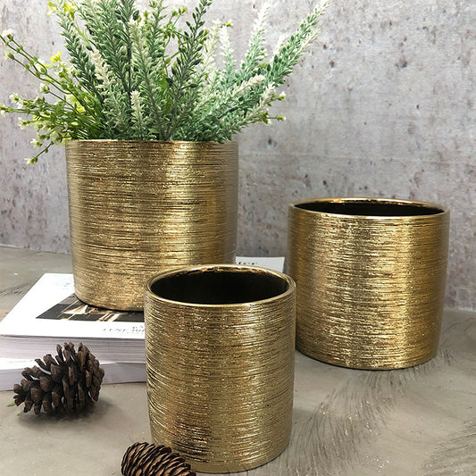 Scandinavische Keramische Bloempot / Vaas – Luxe Geborstelde Afwerking (Goud/Zilver)