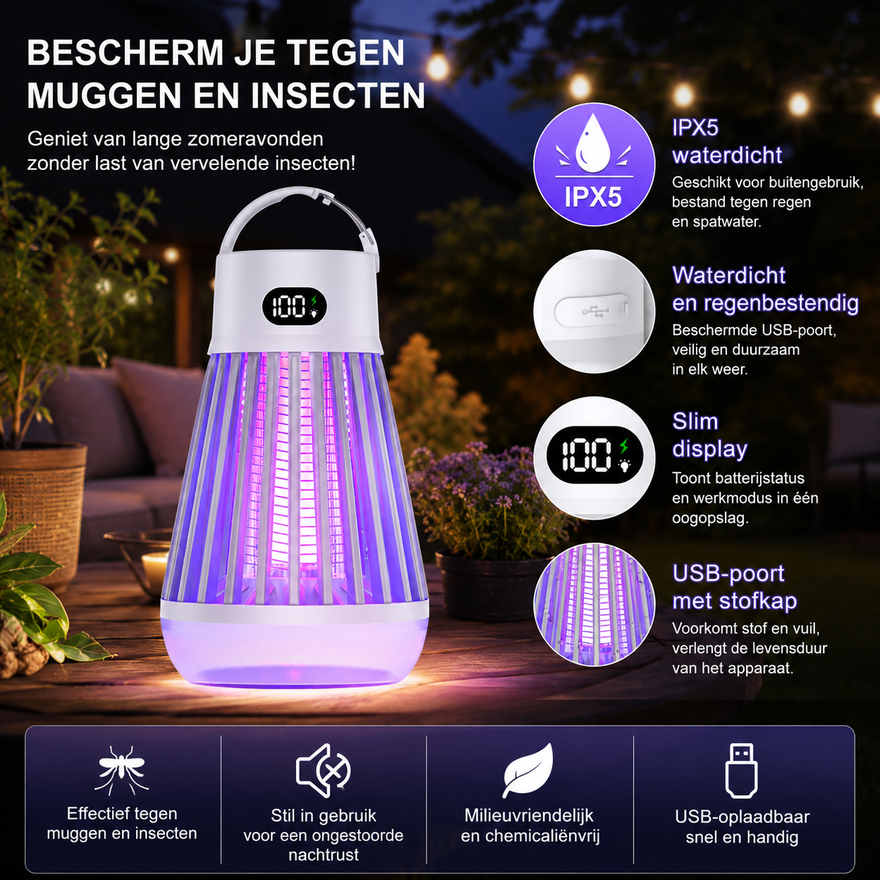 Elektrische Muggenverdelger met Digitaal Display – UV Muggenval voor Binnen en Buiten