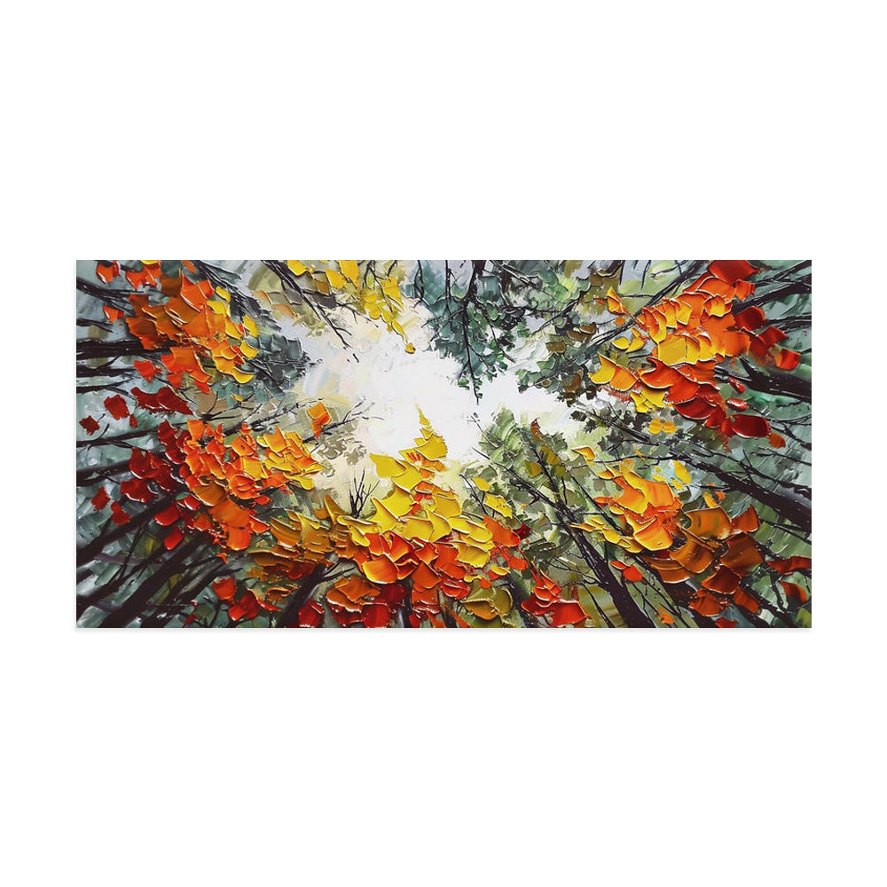 Handgeschilderd Olieverfschilderij – Modern Oranje Boslandschap op Canvas