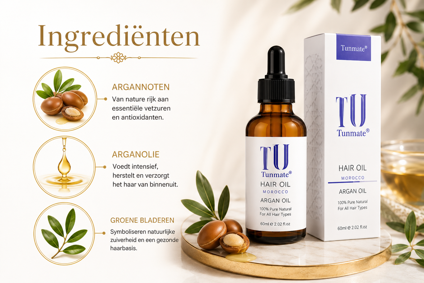 Marokkaanse Argan Haarolie – Voedende Haarolie voor Glanzend, Zacht en Gezond Haar