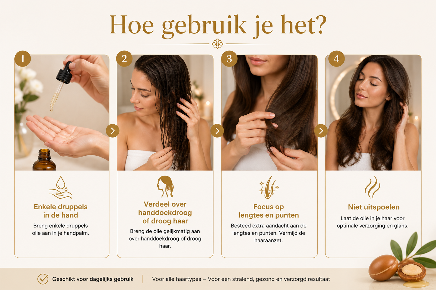 Marokkaanse Argan Haarolie – Voedende Haarolie voor Glanzend, Zacht en Gezond Haar