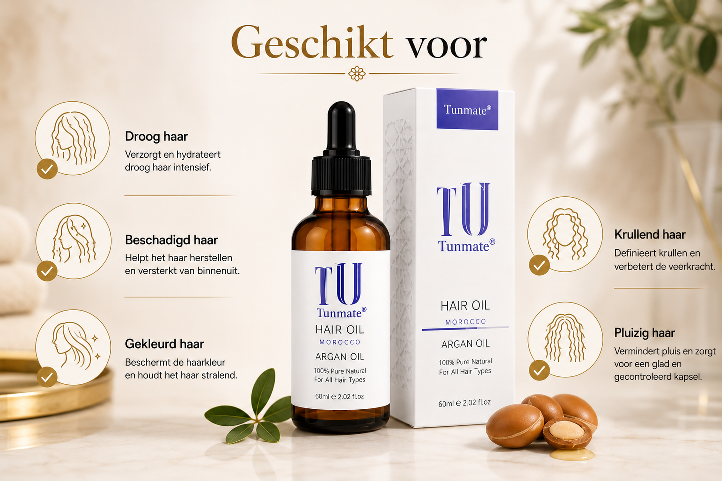 Marokkaanse Argan Haarolie – Voedende Haarolie voor Glanzend, Zacht en Gezond Haar