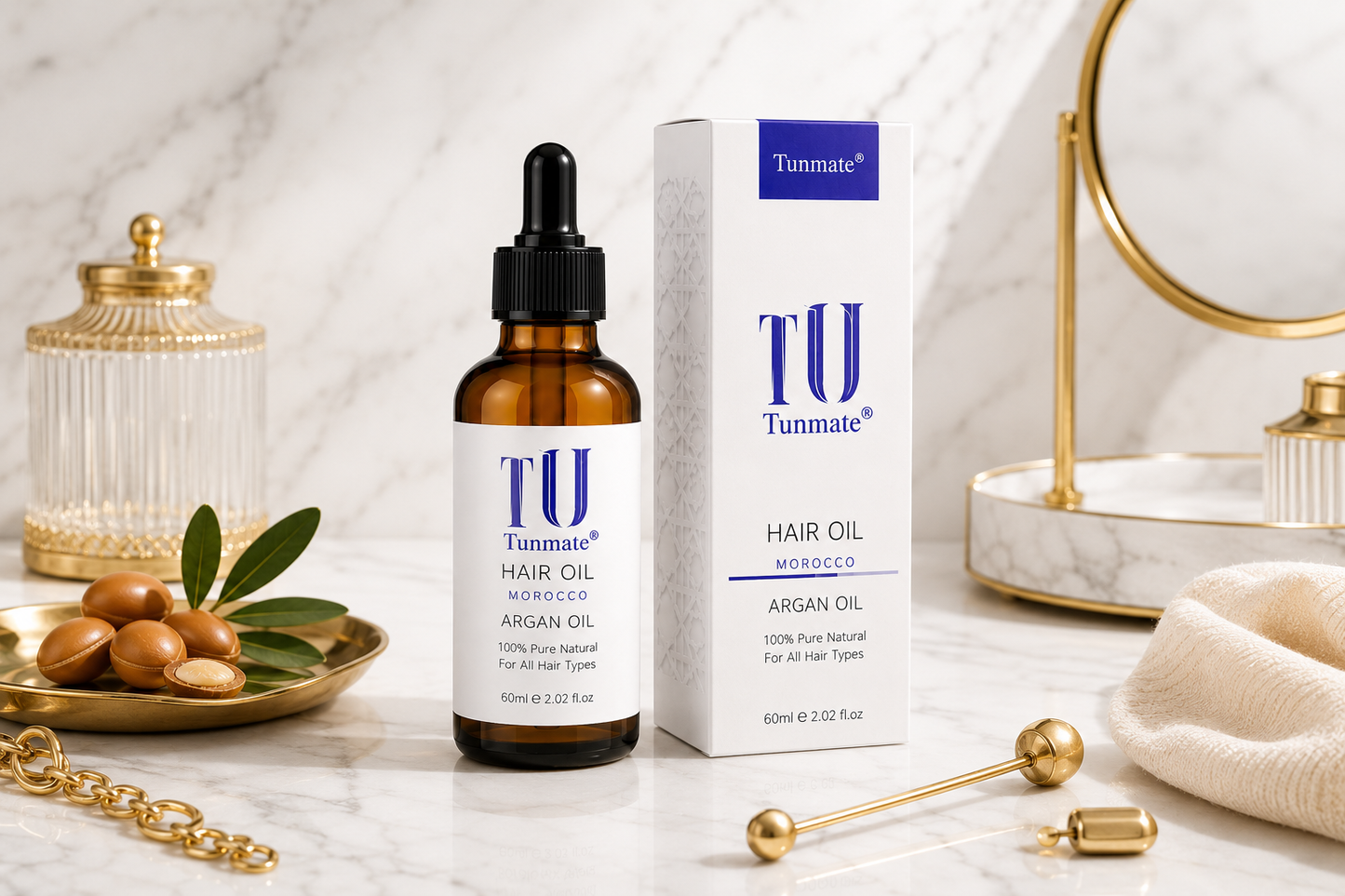 Marokkaanse Argan Haarolie – Voedende Haarolie voor Glanzend, Zacht en Gezond Haar