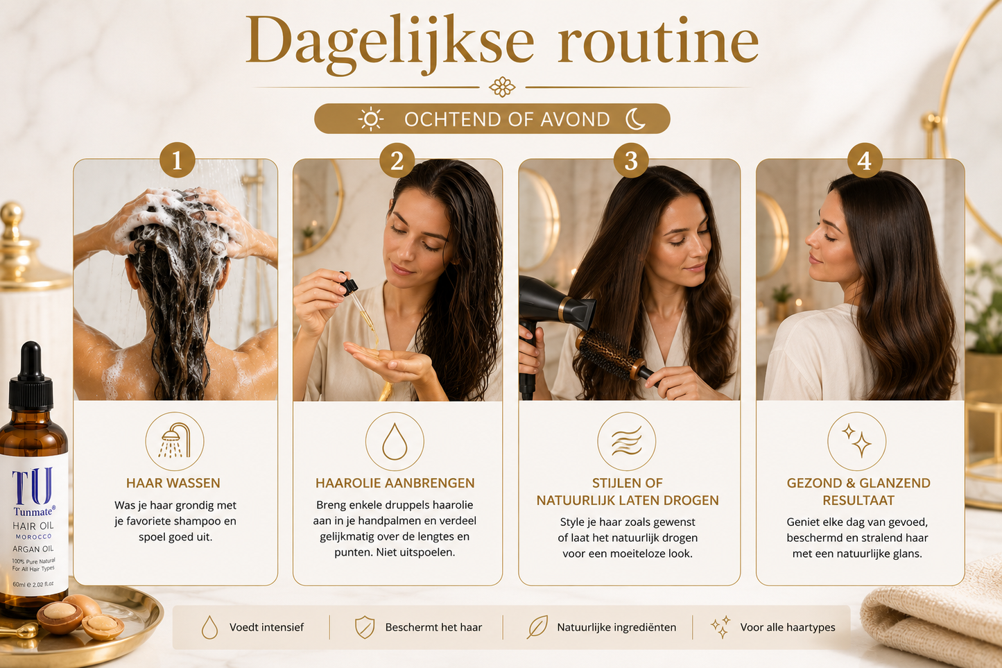 Marokkaanse Argan Haarolie – Voedende Haarolie voor Glanzend, Zacht en Gezond Haar