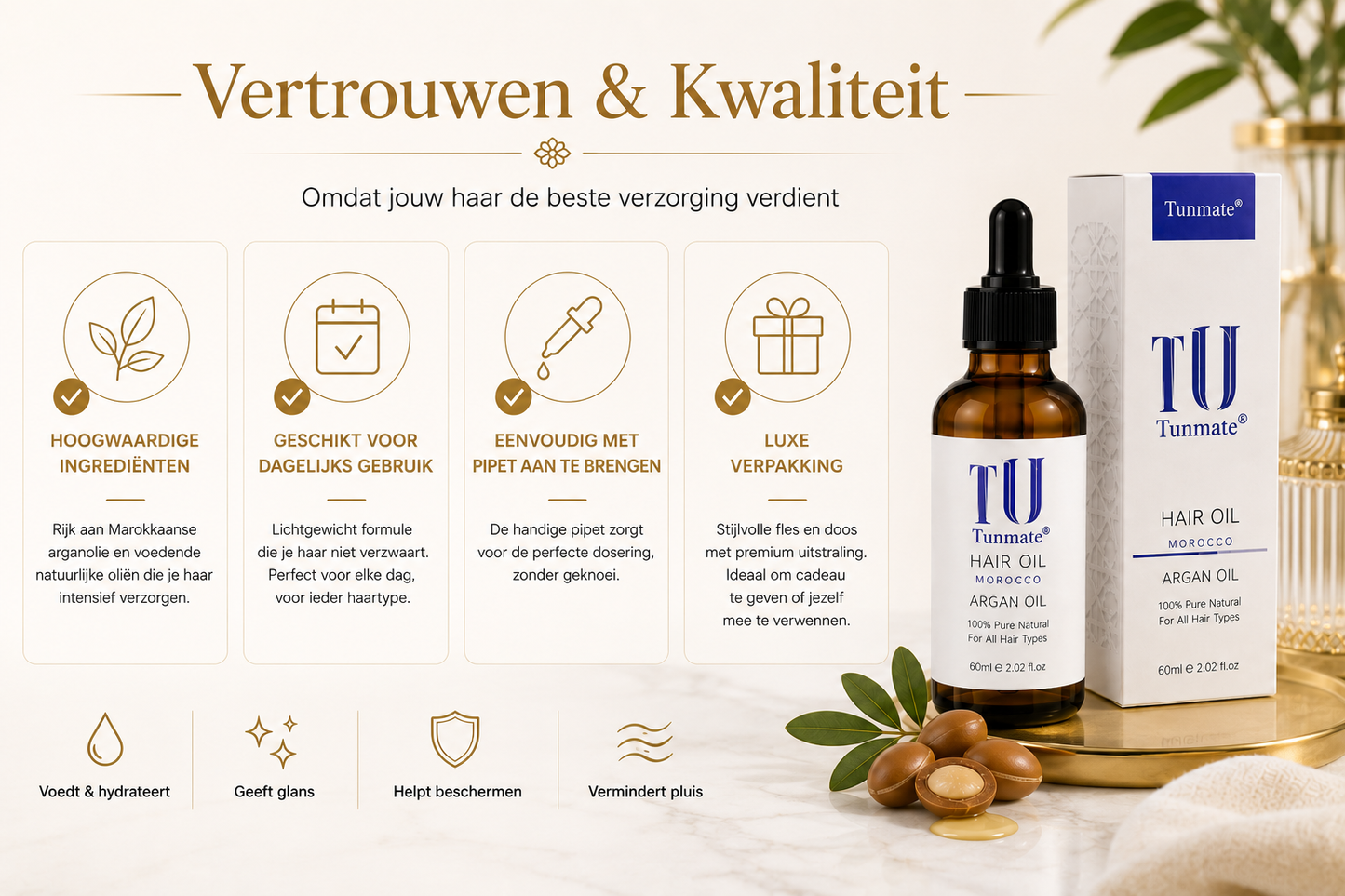 Marokkaanse Argan Haarolie – Voedende Haarolie voor Glanzend, Zacht en Gezond Haar