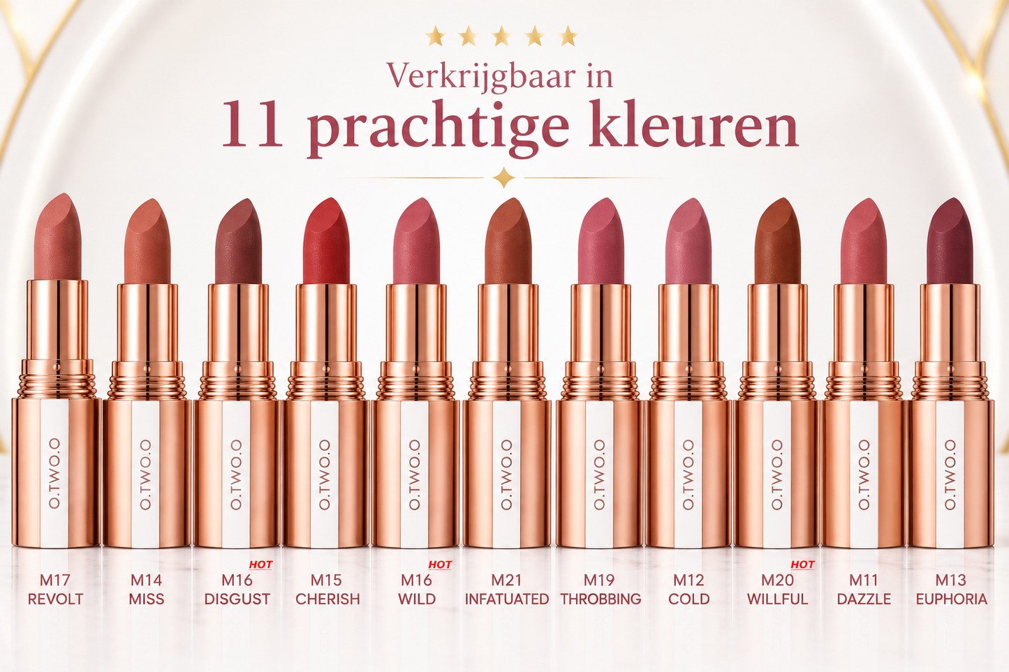 O.TWO.O Velvet Matte Lipstick – Waterproof, Langhoudend & Intens Gepigmenteerd