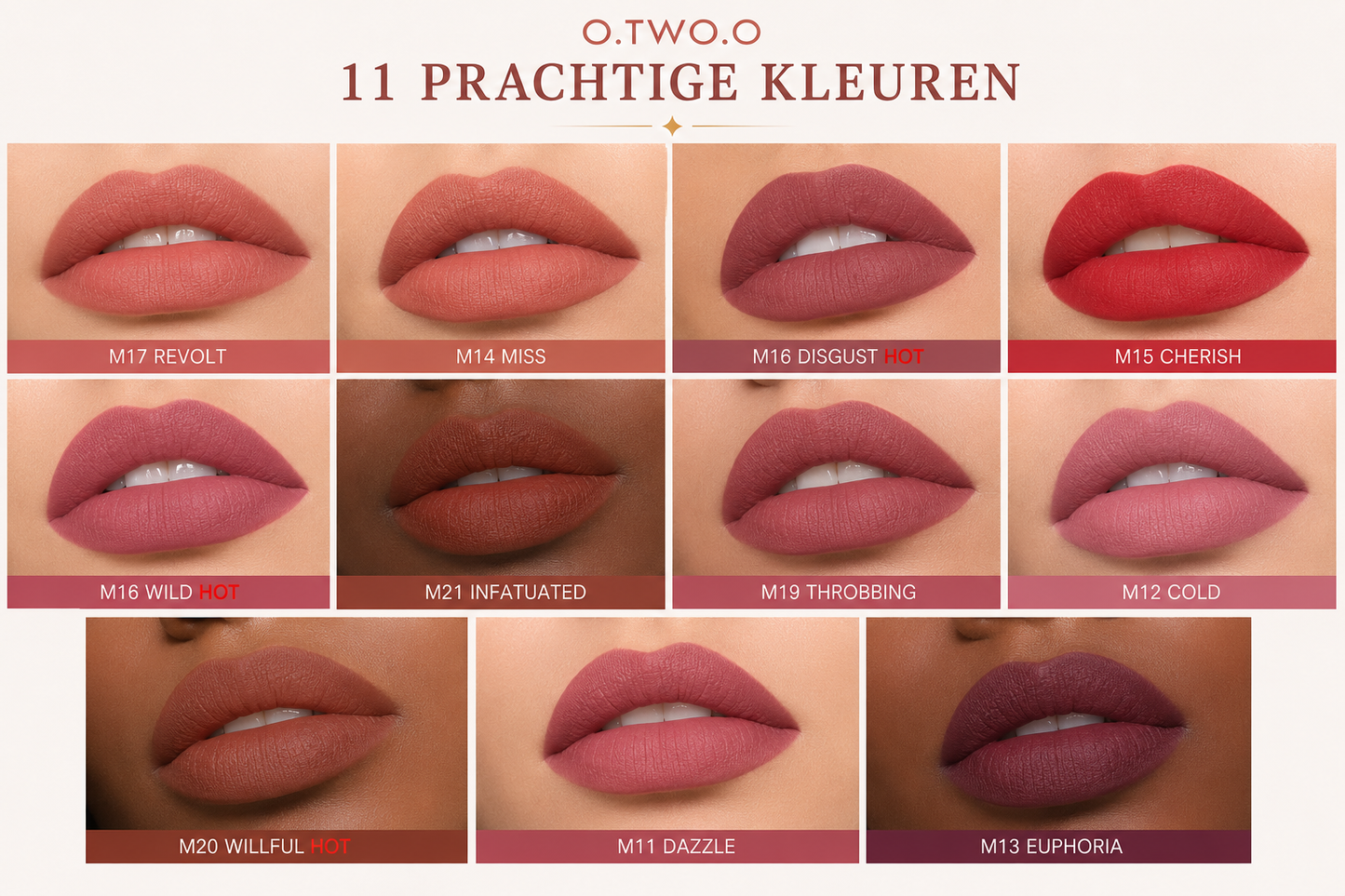 O.TWO.O Velvet Matte Lipstick – Waterproof, Langhoudend & Intens Gepigmenteerd