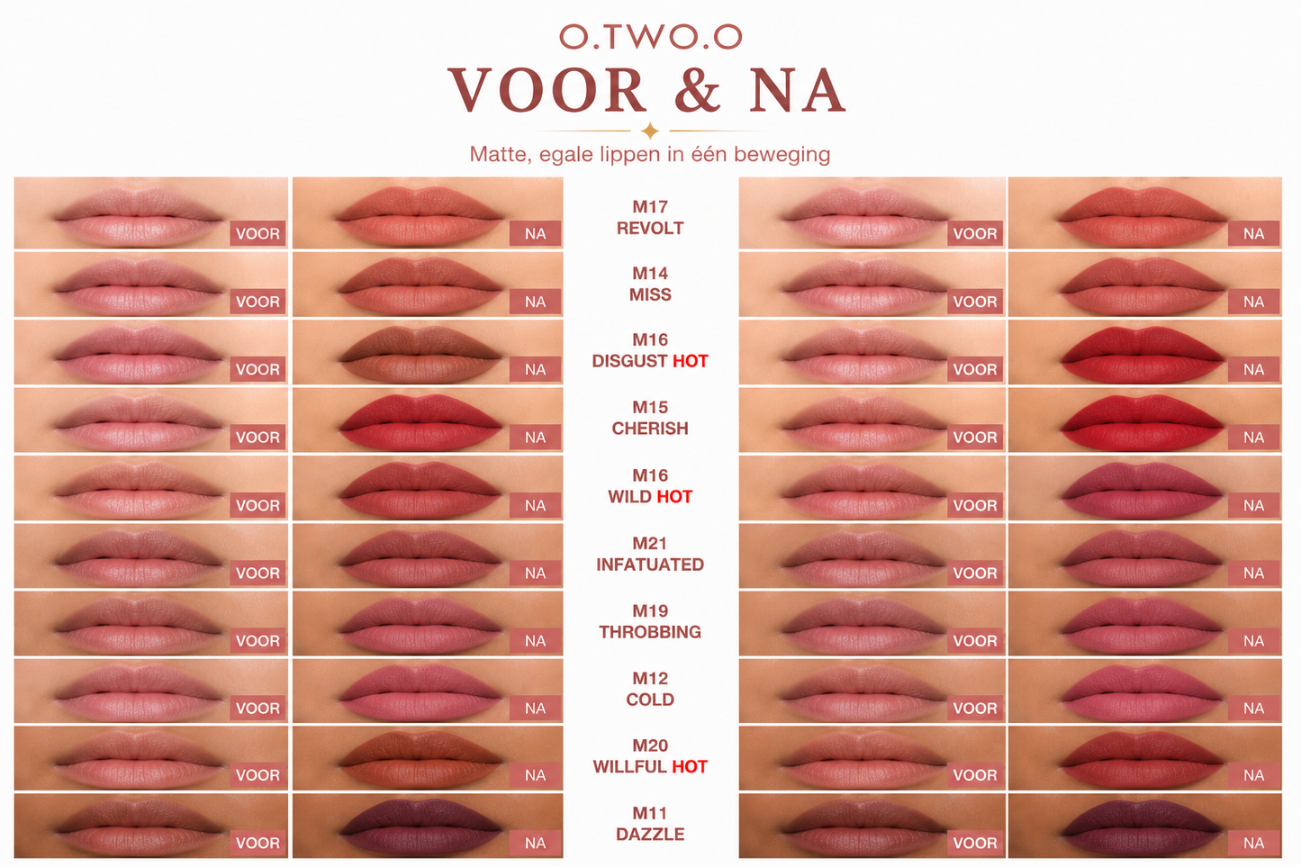 O.TWO.O Velvet Matte Lipstick – Waterproof, Langhoudend & Intens Gepigmenteerd