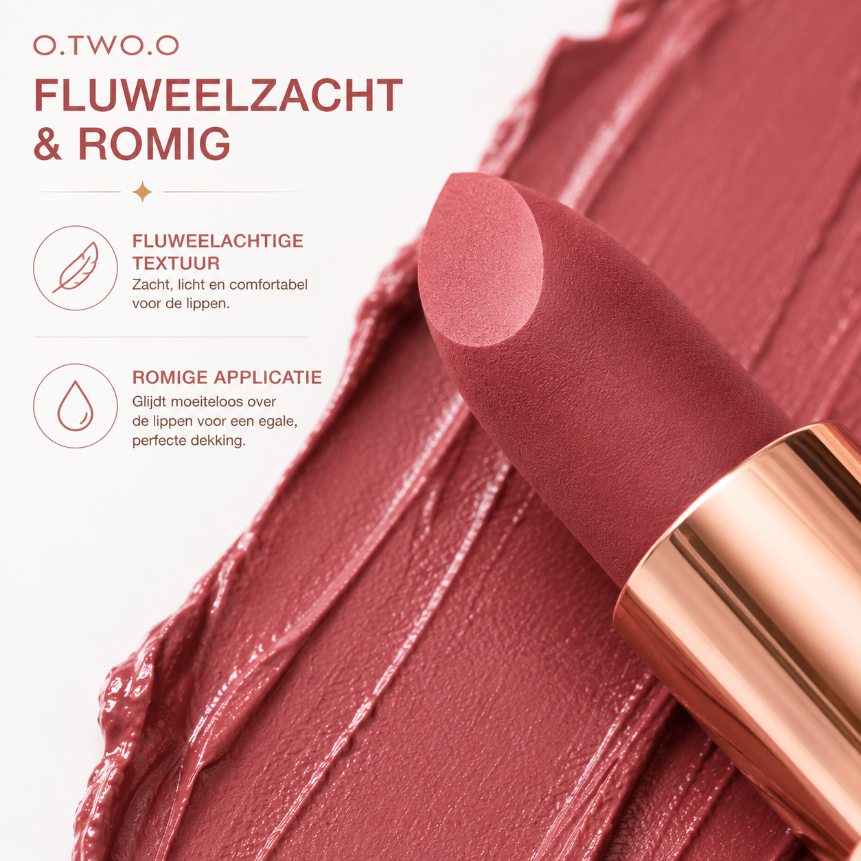 O.TWO.O Velvet Matte Lipstick – Waterproof, Langhoudend & Intens Gepigmenteerd