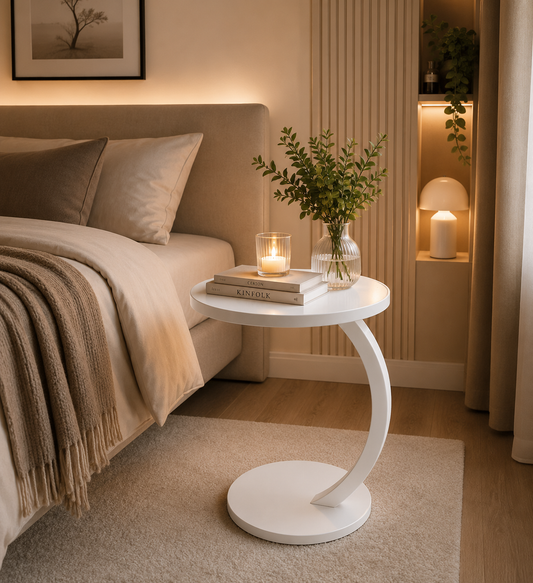 Ronde Bijzettafel met Opbergruimte – Modern Design voor Woonkamer & Slaapkamer (40 × 60 cm)
