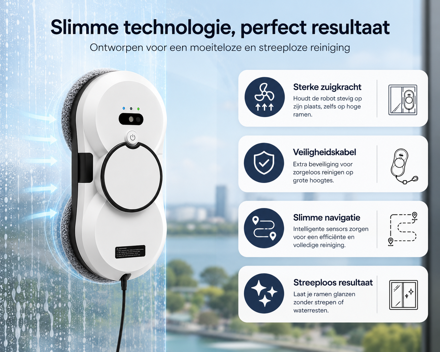 Automatische Raamreiniger Robot – Slimme Elektrische Glasreiniger voor Streeploos Schone Ramen