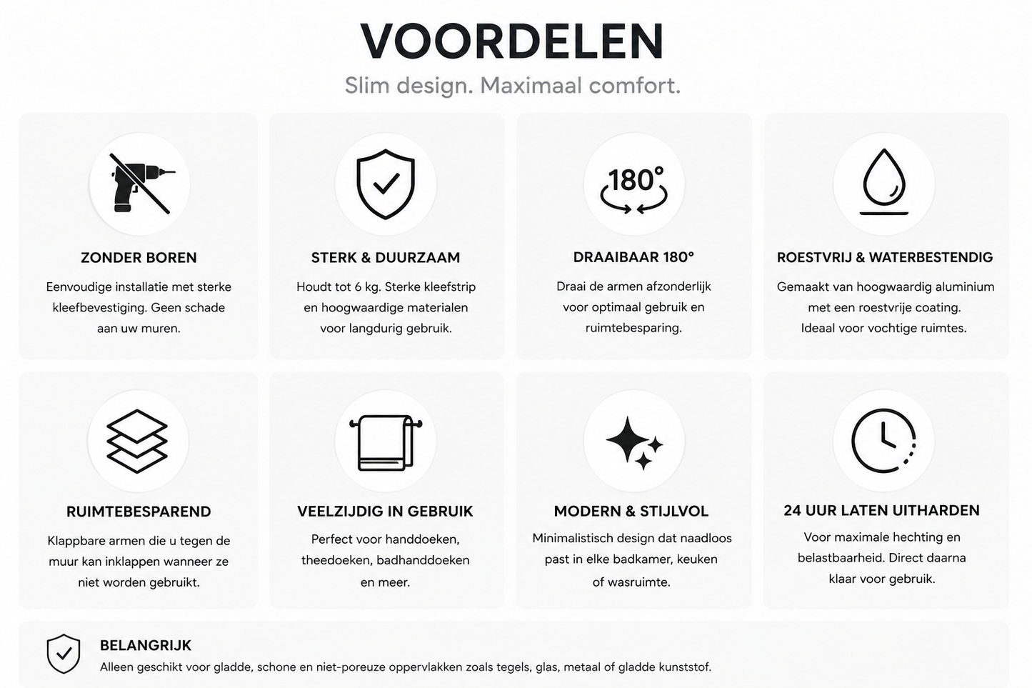 Zelfklevend Aluminium Handdoekrek zonder Boren – Meervoudige Handdoekhouder voor Badkamer – Roestvrij Wandrek