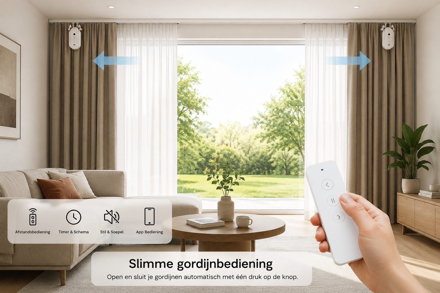 Slimme Gordijnopener met WiFi – Automatische Gordijnmotor voor U- & I-Rail – App, Afstandsbediening, Alexa & Google Assistant