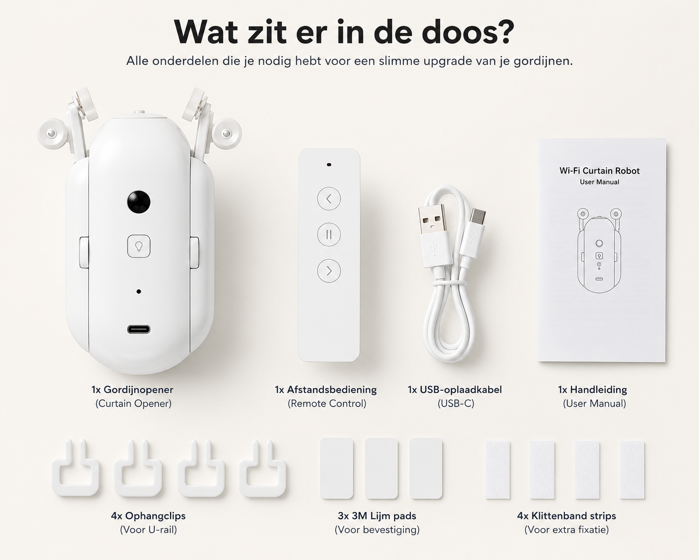 Slimme Gordijnopener met WiFi – Automatische Gordijnmotor voor U- & I-Rail – App, Afstandsbediening, Alexa & Google Assistant