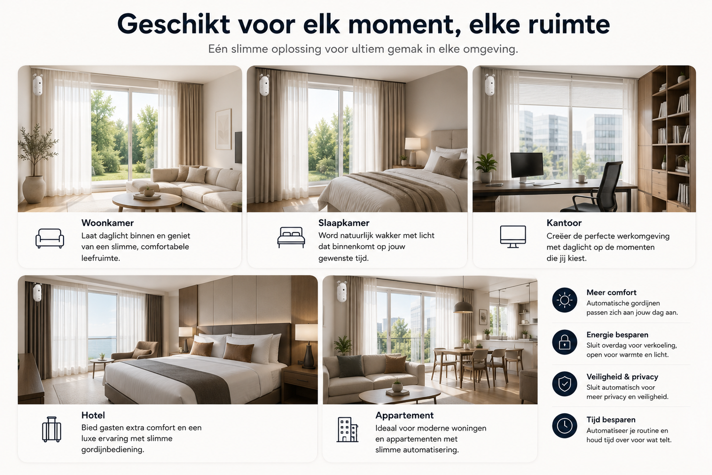 Slimme Gordijnopener met WiFi – Automatische Gordijnmotor voor U- & I-Rail – App, Afstandsbediening, Alexa & Google Assistant