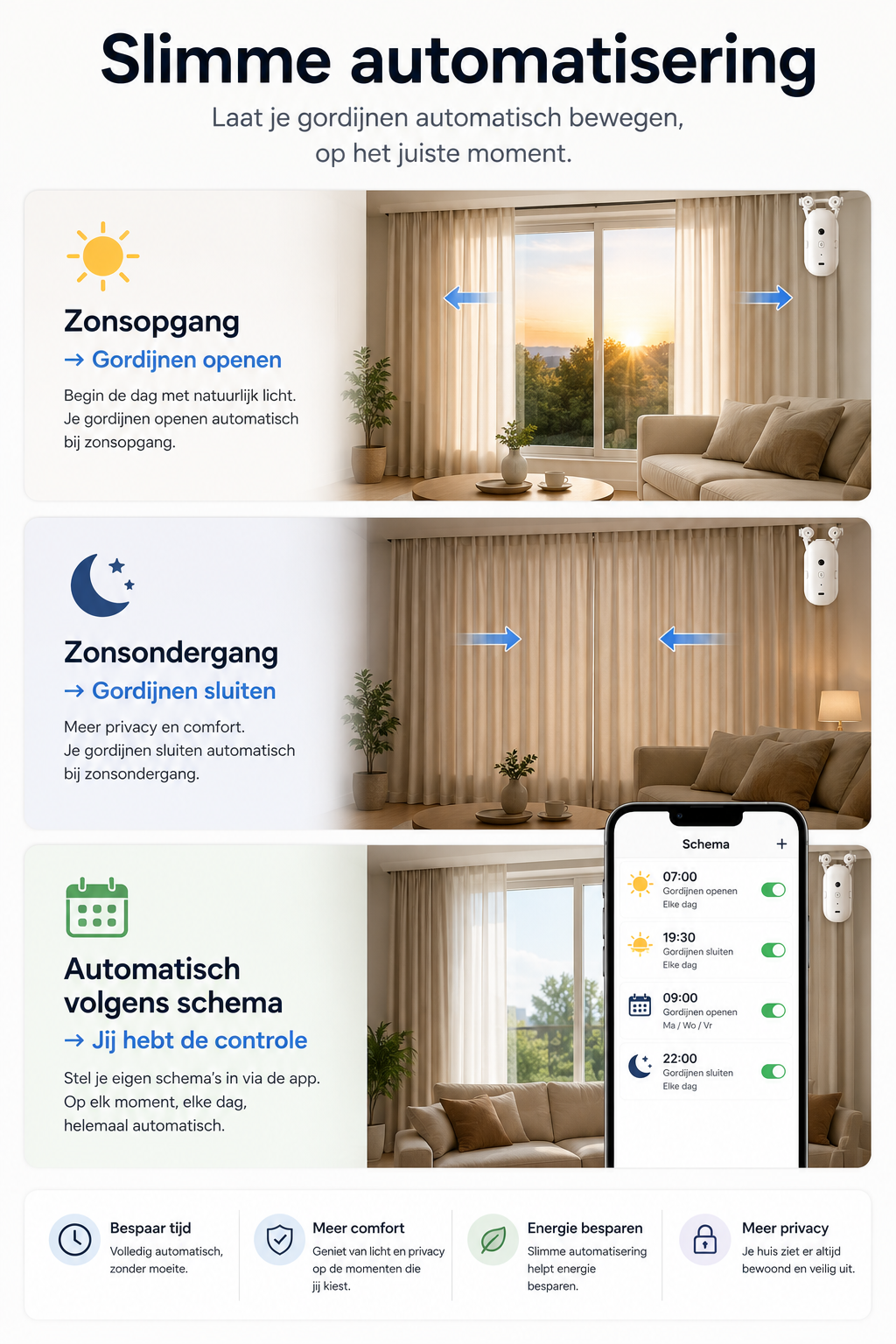 Slimme Gordijnopener met WiFi – Automatische Gordijnmotor voor U- & I-Rail – App, Afstandsbediening, Alexa & Google Assistant