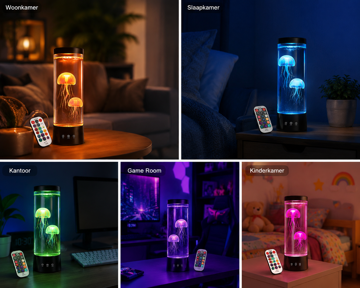 Jellyfish Lamp LED Kwallenlamp met Afstandsbediening – 8 Kleuren RGB – Rustgevende Nachtlamp voor Slaapkamer, Woonkamer & Kinderkamer