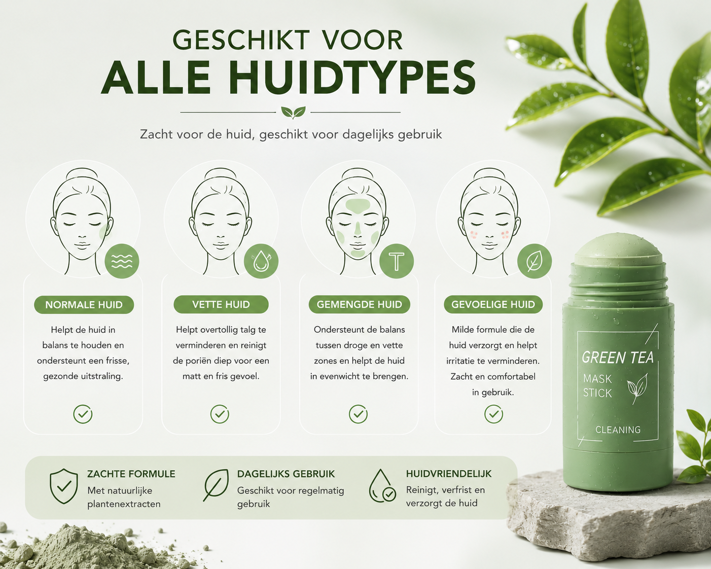 Green Tea Kleimasker Stick – Diepe Gezichtsreiniging & Verzorging