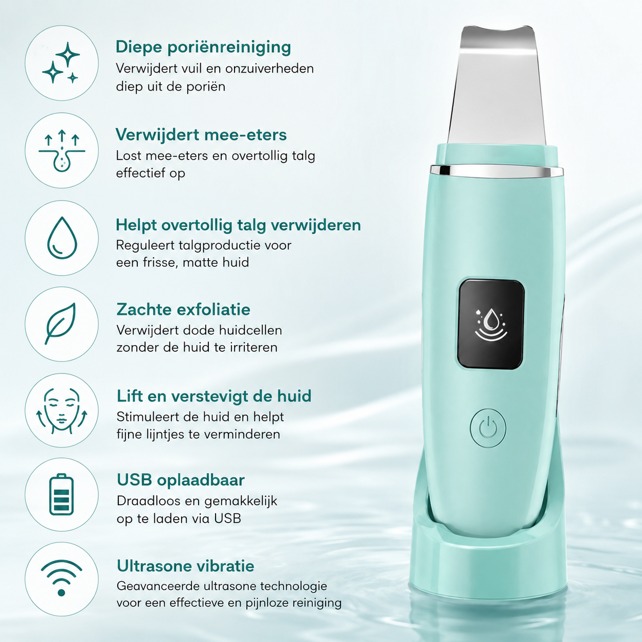 Ultrasone Gezichtsscrubber – Diepe Poriënreiniger & Mee-eterverwijderaar met LED