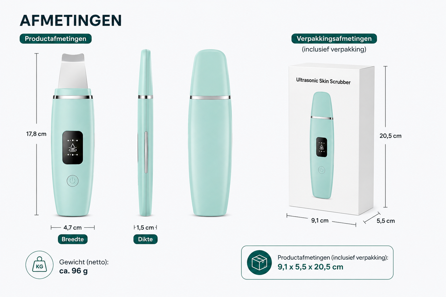 Ultrasone Gezichtsscrubber – Diepe Poriënreiniger & Mee-eterverwijderaar met LED