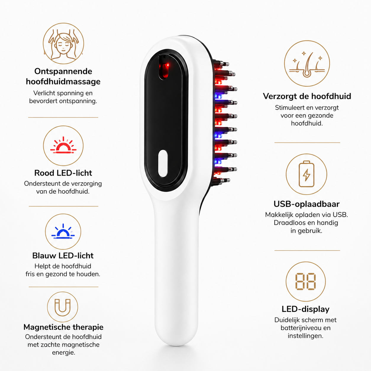 Elektrische Hoofdmassager met Rood & Blauw LED – Hoofdhuidmassageborstel met LED-display
