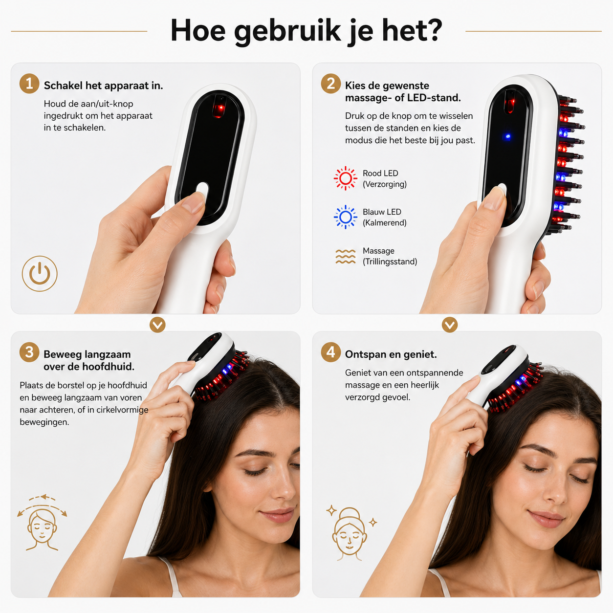 Elektrische Hoofdmassager met Rood & Blauw LED – Hoofdhuidmassageborstel met LED-display
