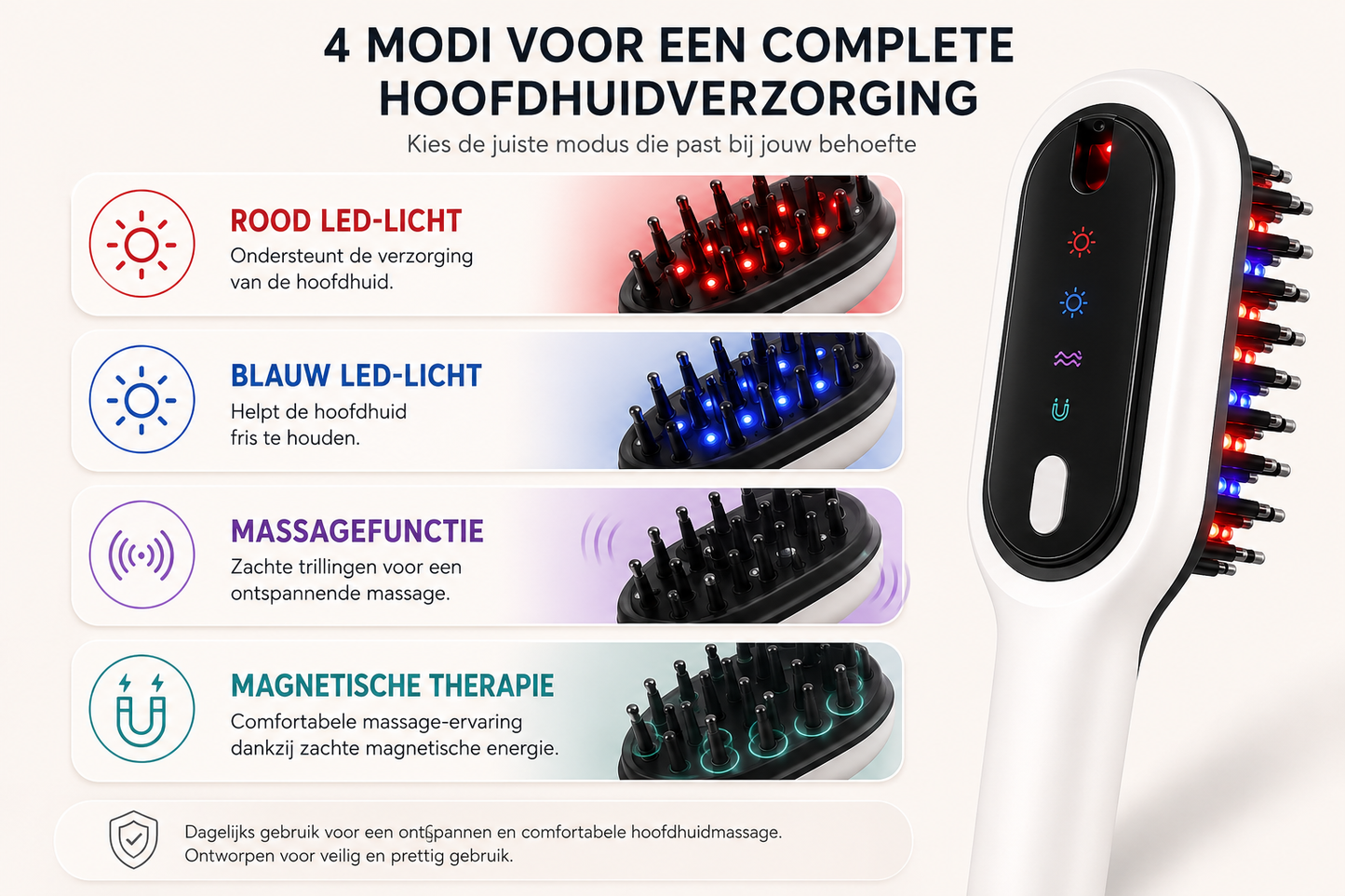 Elektrische Hoofdmassager met Rood & Blauw LED – Hoofdhuidmassageborstel met LED-display