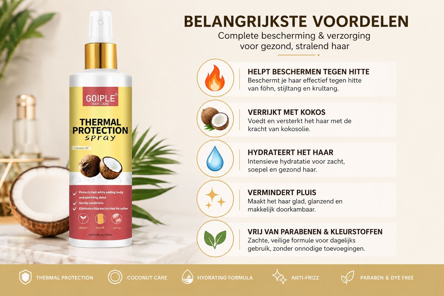 Kokos Thermal Protection Spray – Hittebescherming & Verzorging voor Glanzend Haar