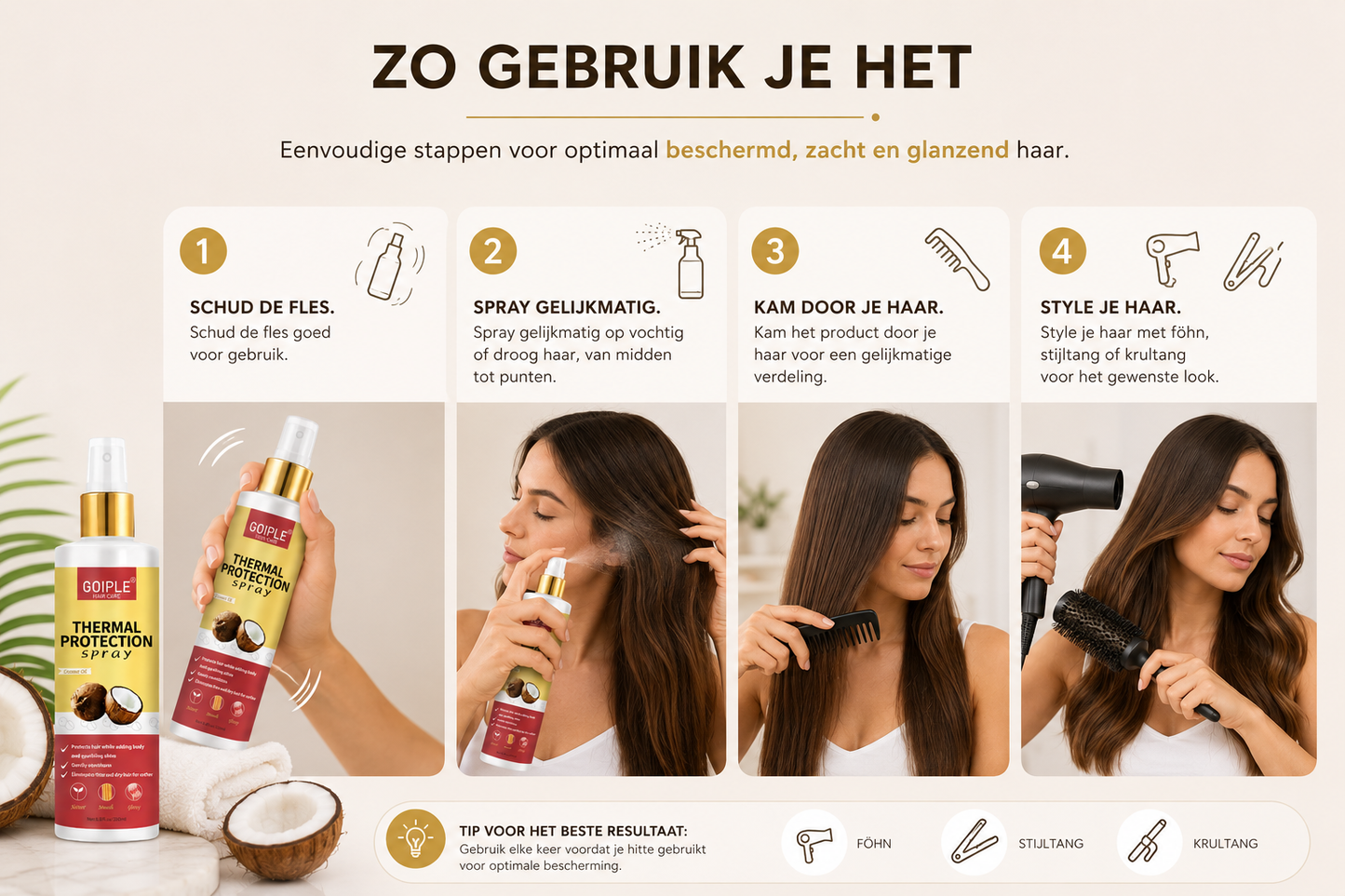 Kokos Thermal Protection Spray – Hittebescherming & Verzorging voor Glanzend Haar