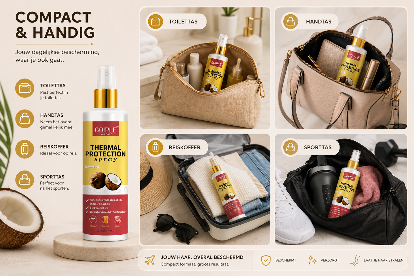Kokos Thermal Protection Spray – Hittebescherming & Verzorging voor Glanzend Haar