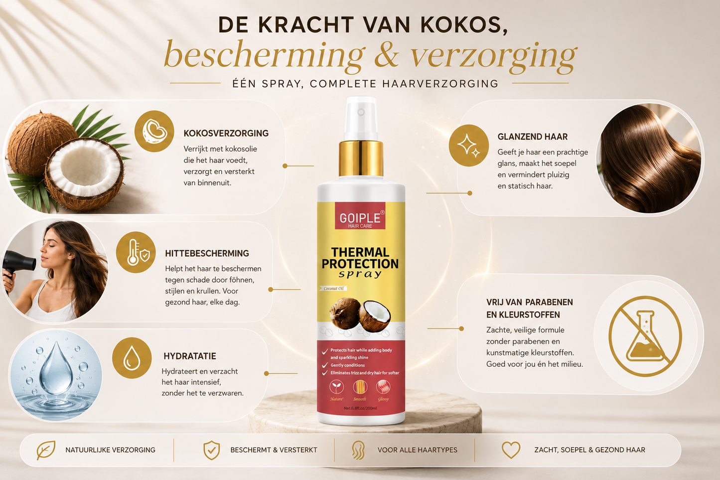 Kokos Thermal Protection Spray – Hittebescherming & Verzorging voor Glanzend Haar