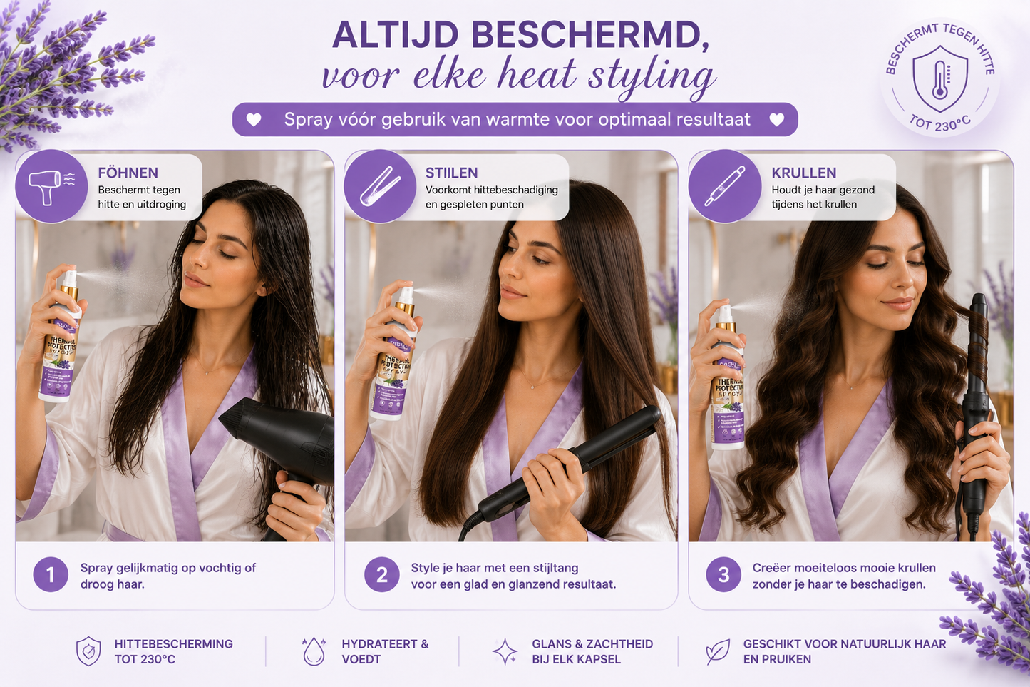 Lavendel Thermal Protection Spray – Hittebescherming & Verzorging voor Glanzend Haar