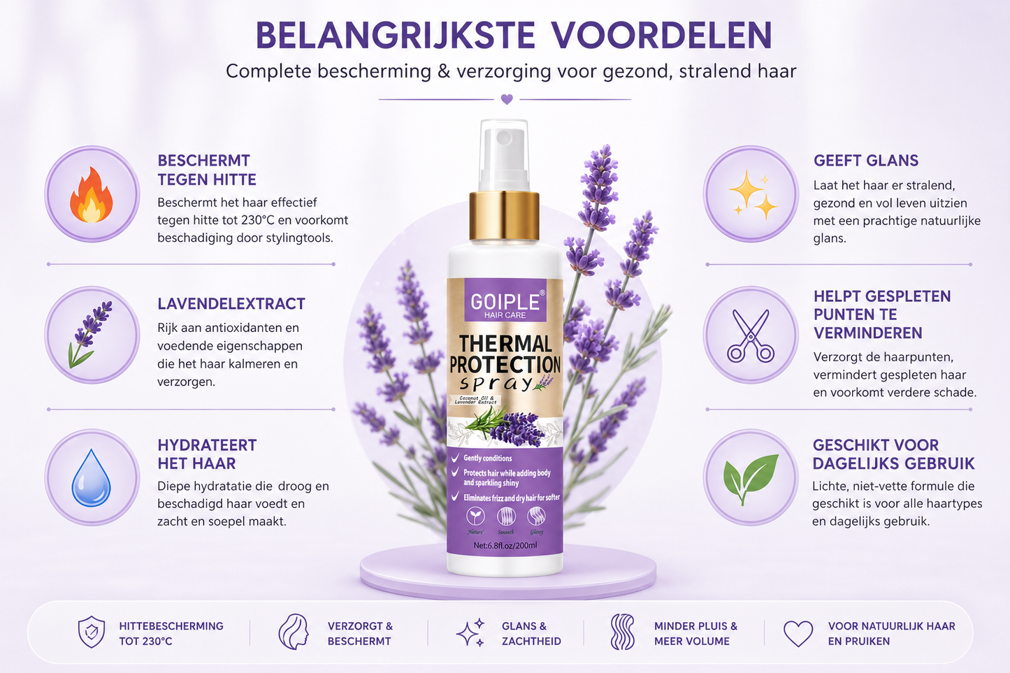 Lavendel Thermal Protection Spray – Hittebescherming & Verzorging voor Glanzend Haar