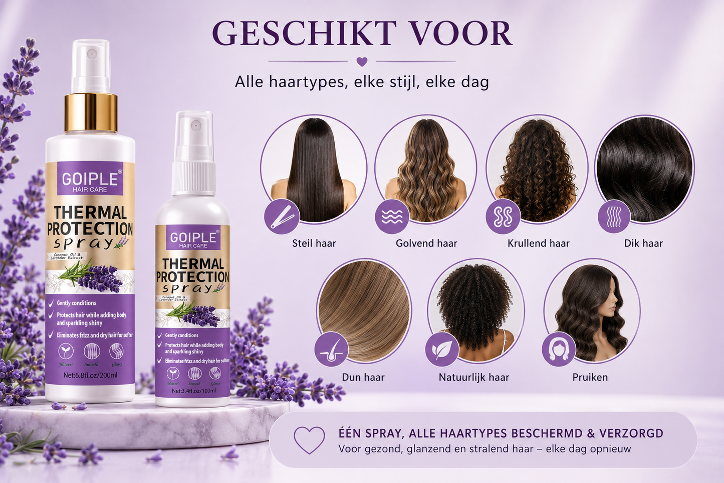 Lavendel Thermal Protection Spray – Hittebescherming & Verzorging voor Glanzend Haar
