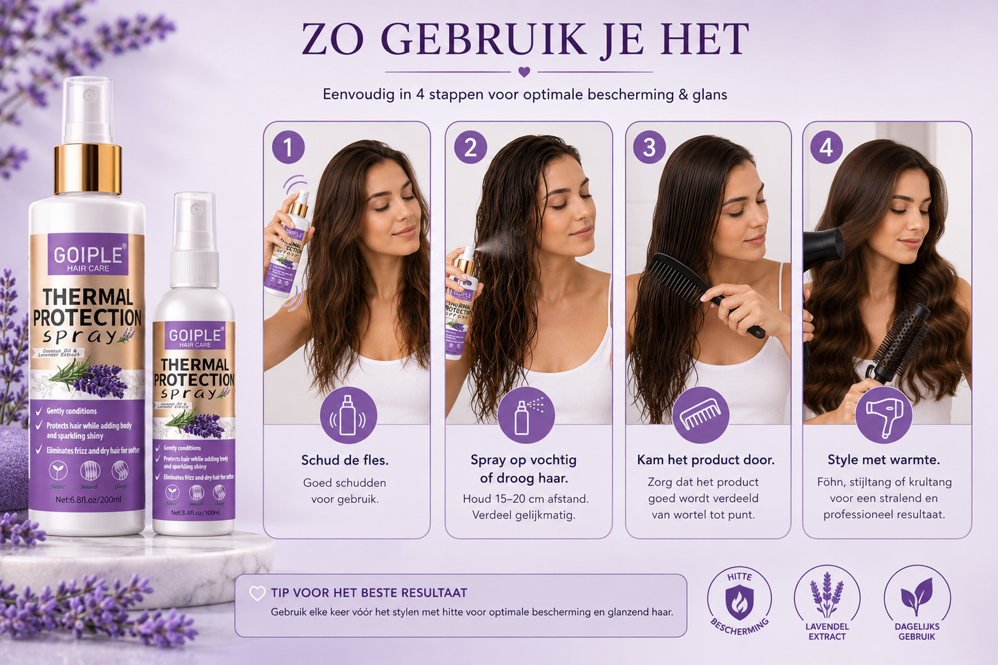 Lavendel Thermal Protection Spray – Hittebescherming & Verzorging voor Glanzend Haar
