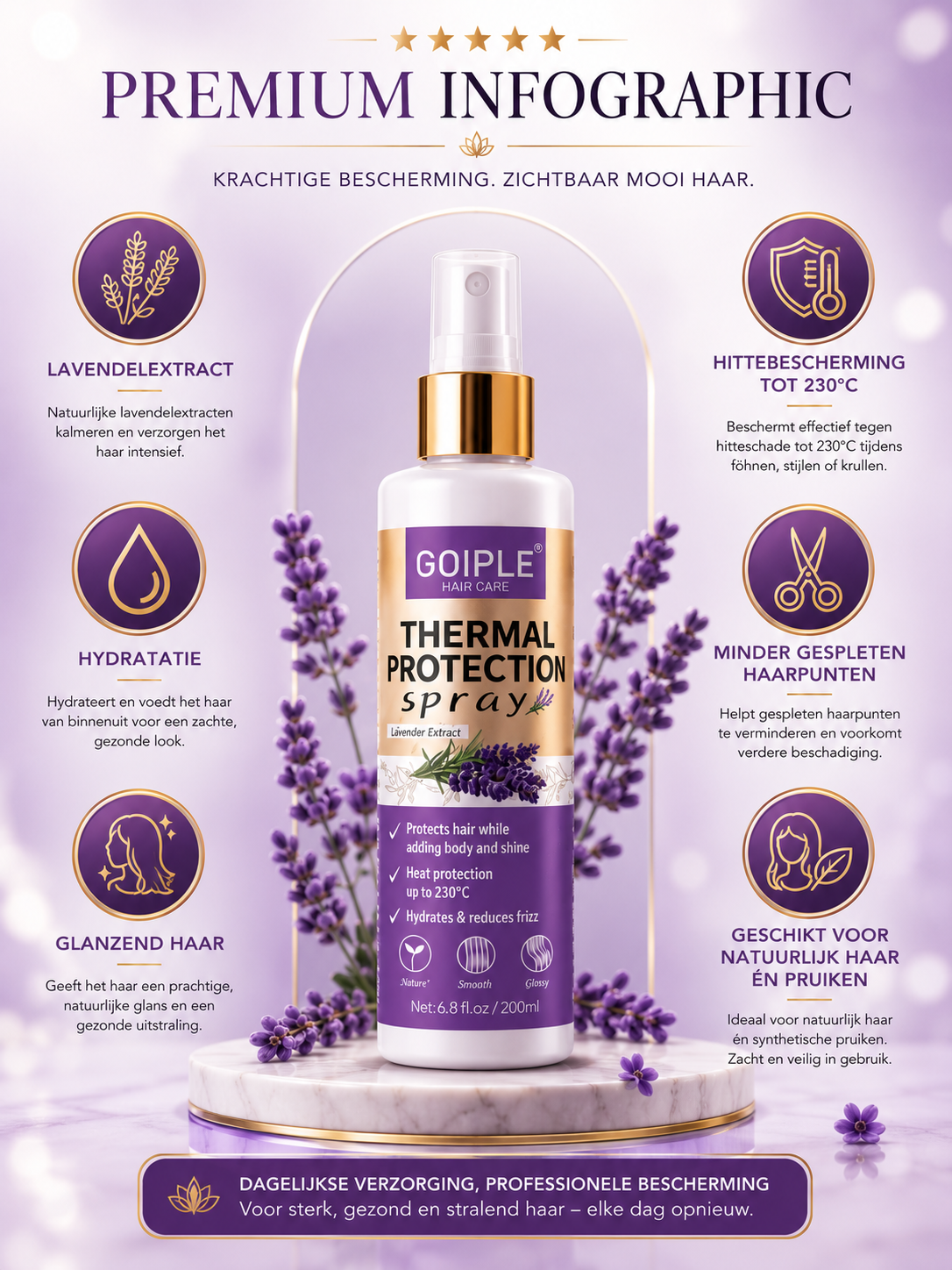 Lavendel Thermal Protection Spray – Hittebescherming & Verzorging voor Glanzend Haar