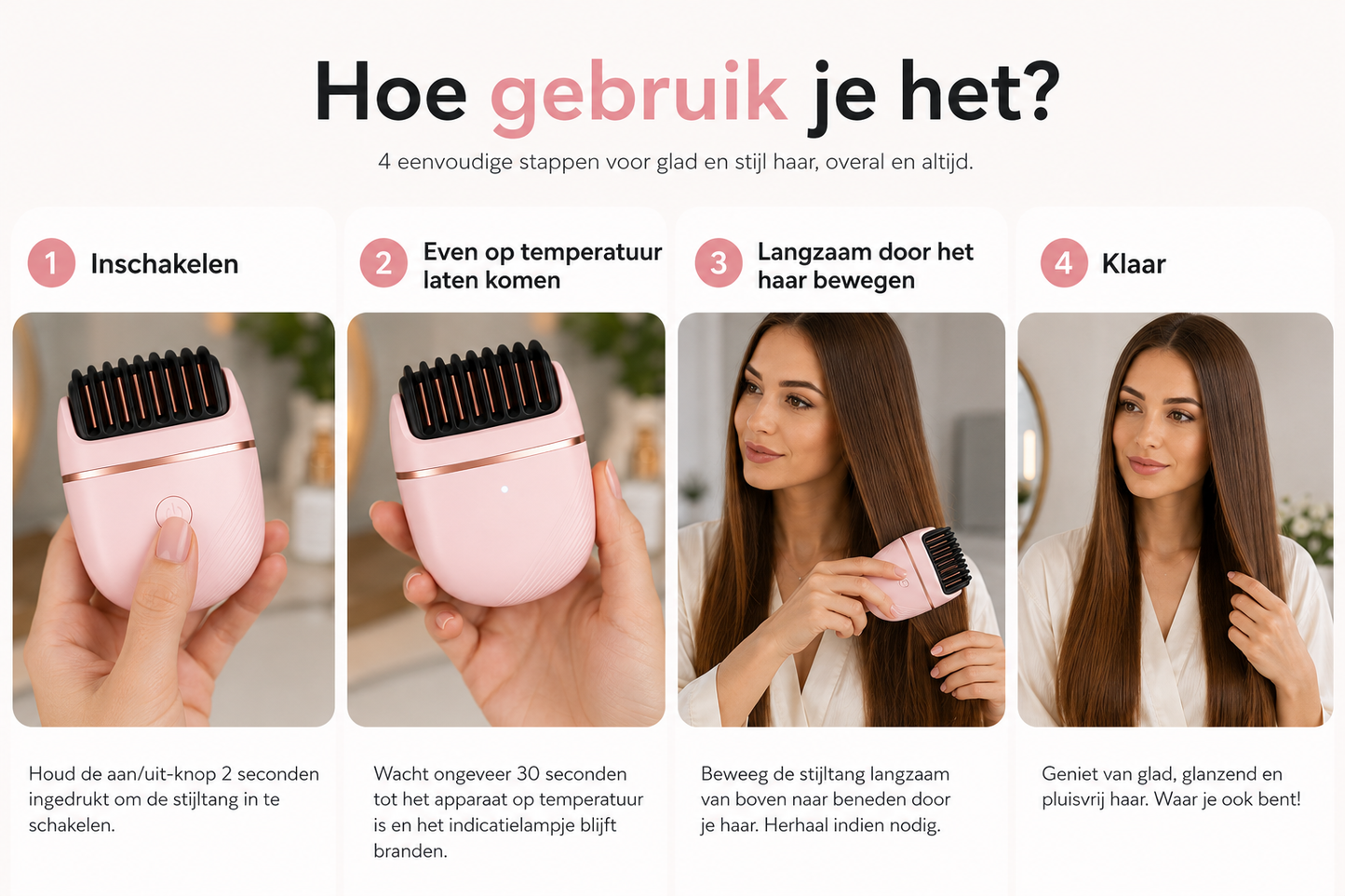 Draadloze Mini-Stijltang met Kam – Compacte Haarstyler voor Glad en Pluisvrij Haar