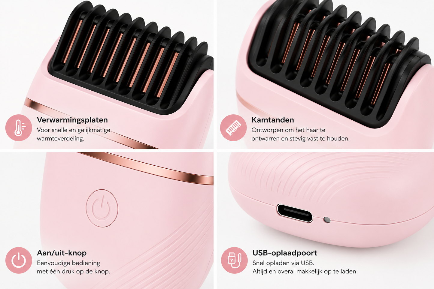 Draadloze Mini-Stijltang met Kam – Compacte Haarstyler voor Glad en Pluisvrij Haar