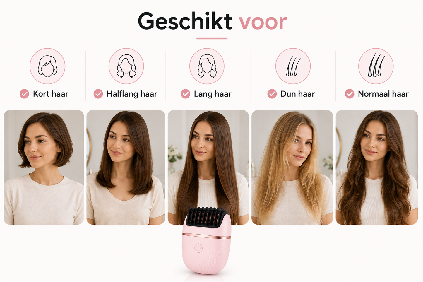 Draadloze Mini-Stijltang met Kam – Compacte Haarstyler voor Glad en Pluisvrij Haar