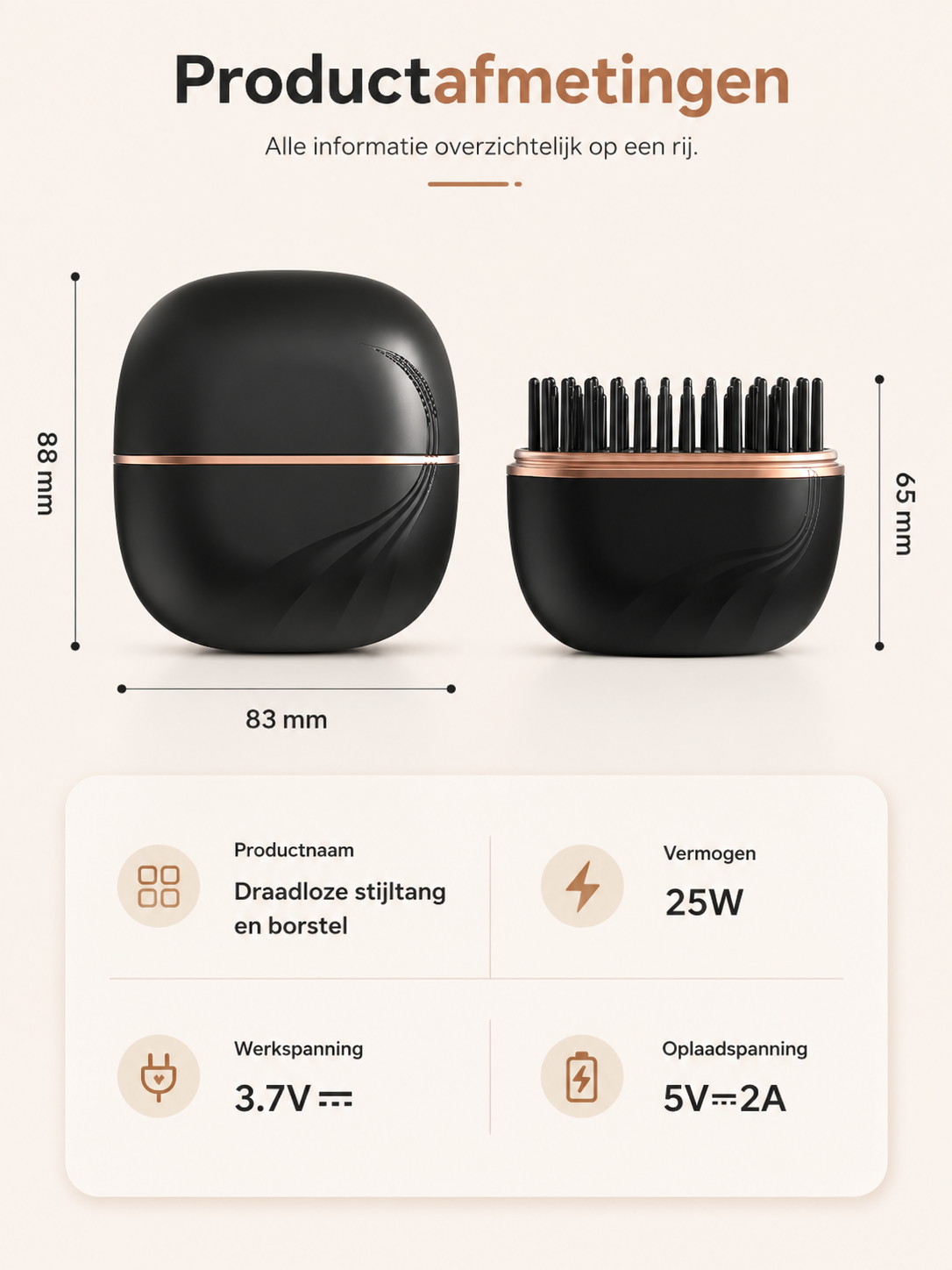 Draadloze Mini-Stijltang met Kam – Compacte Haarstyler voor Glad en Pluisvrij Haar