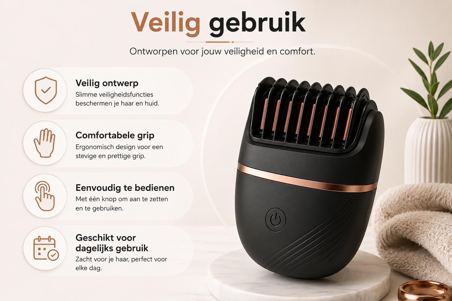 Draadloze Mini-Stijltang met Kam – Compacte Haarstyler voor Glad en Pluisvrij Haar