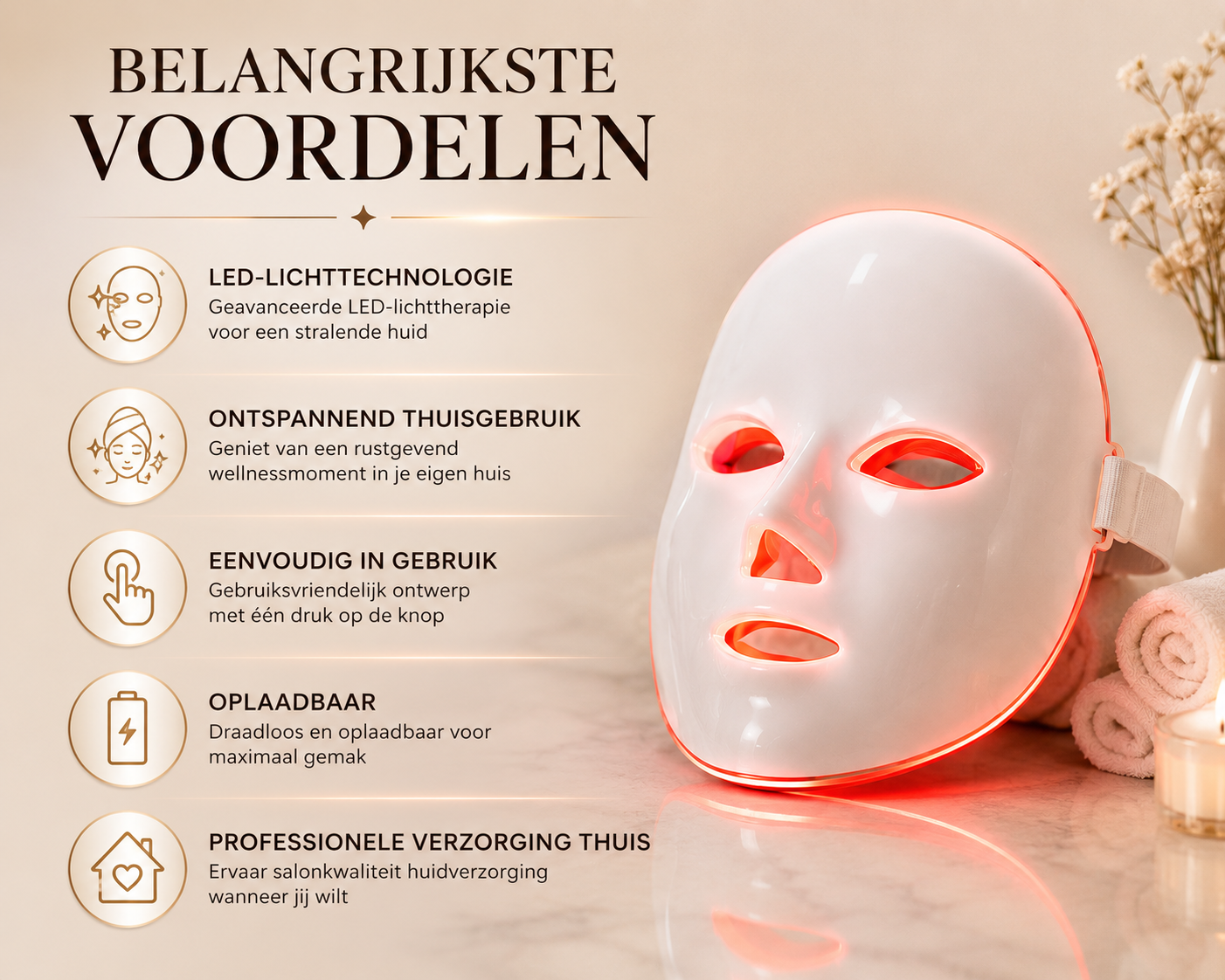 Premium LED Roodlicht Gezichtsmasker – Professionele Lichttherapie voor Thuis