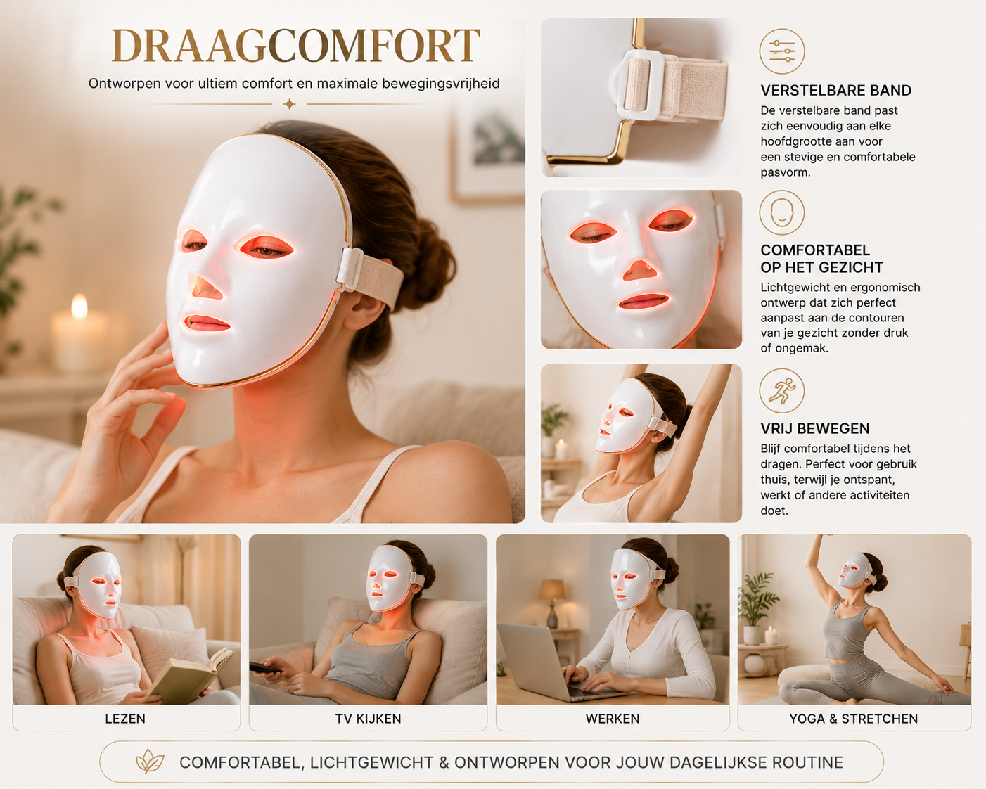 Premium LED Roodlicht Gezichtsmasker – Professionele Lichttherapie voor Thuis