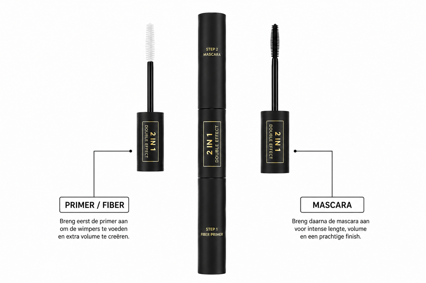 2-in-1 Dubbelzijdige Mascara met Primer – Voor Langere en Vollere Wimpers